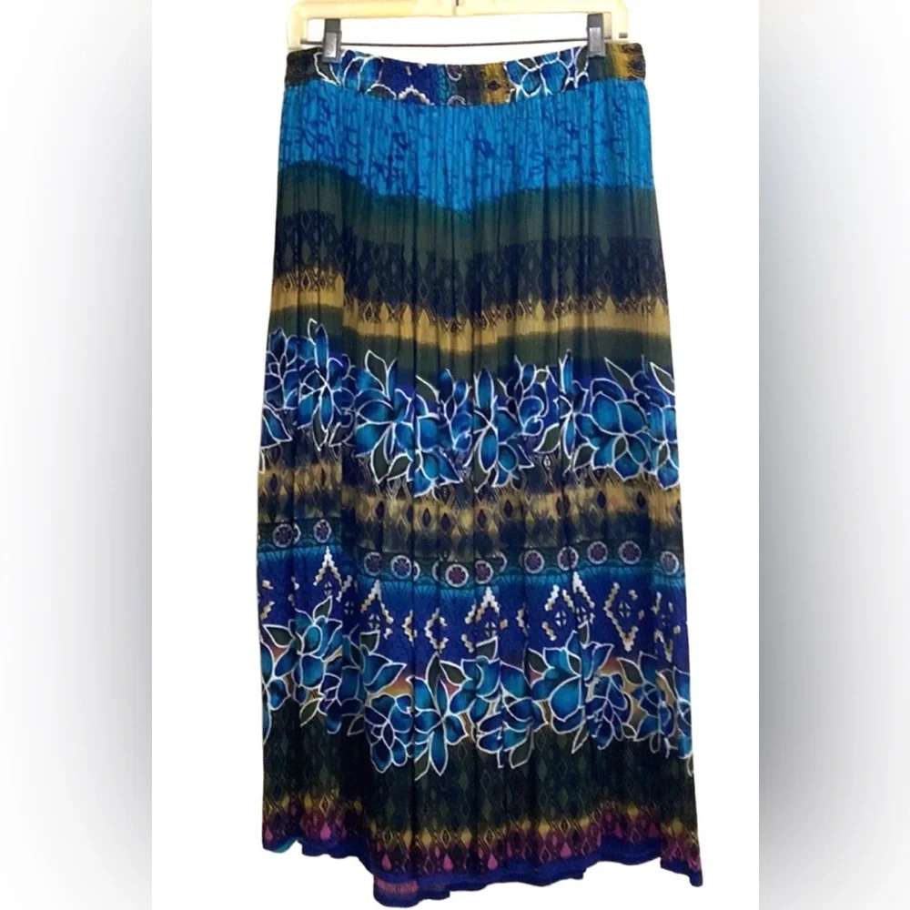 Chaudry Blue and Green Floral Maxi Skirt - Picture 1 of 5